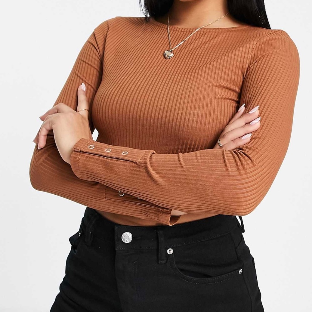 ASOS Design Long Sleeve Crop Top with Snap Cuff Sleeves